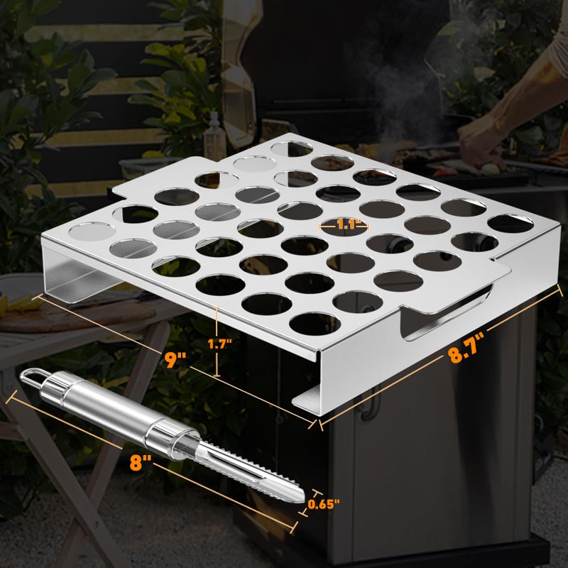 Skyflame Jalapeno Grill Rack with Handle and Chili Pepper Corer Tool - Large 36 Holes Capacity Stainless Steel Drumstick Chicken Wings Roaster for BBQ Smoker and Oven - Image 4