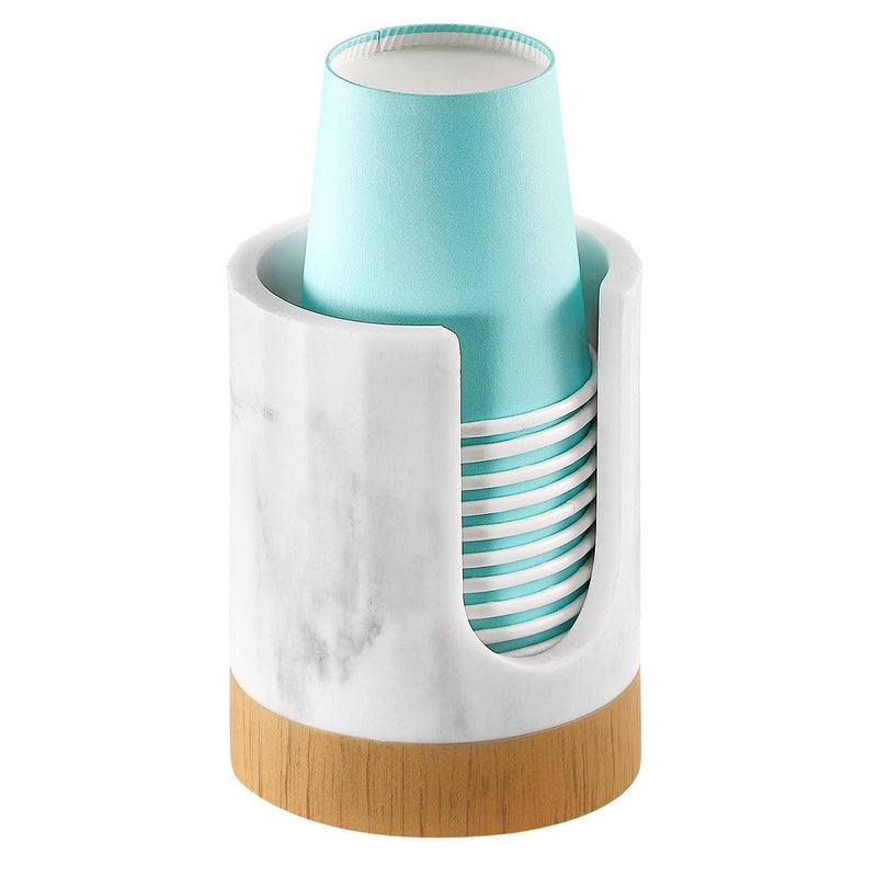 Luxspire Luxspire Bathroom Cup Dispenser, 3oz Dixie Cup Dispenser, Marble Resin Dixie Cup Holder, Disposable Paper Cup Holder for Bathroom, Cotton Pad Holder, Guest Bathroom Essentials, Marble White  - Image 1
