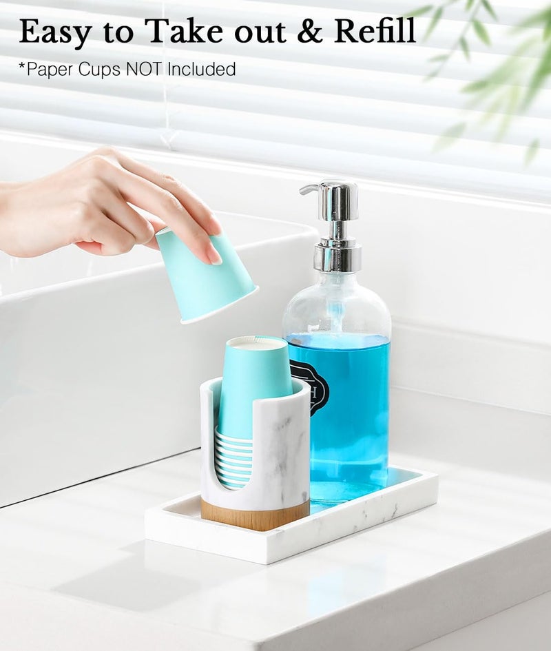 Luxspire Luxspire Bathroom Cup Dispenser, 3oz Dixie Cup Dispenser, Marble Resin Dixie Cup Holder, Disposable Paper Cup Holder for Bathroom, Cotton Pad Holder, Guest Bathroom Essentials, Marble White  - Image 3
