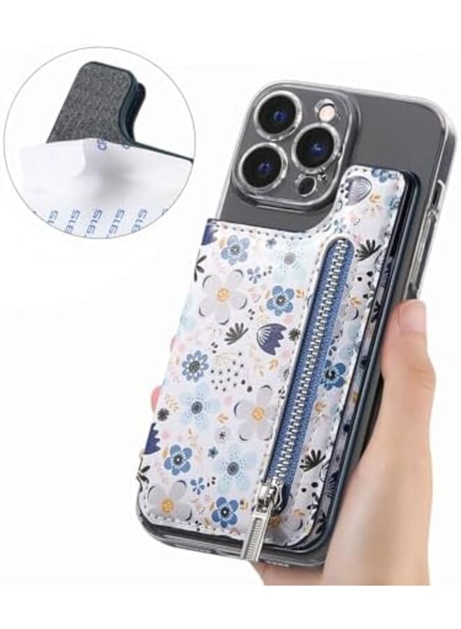 Stick On Wallet For Phone Case Leather Phone Card Holder Adhesive Stick On Credit Card Pocket For Back Of Phone Case Compatible With Iphone Samsung Galaxy Most Smartphones Blue  - Image 2