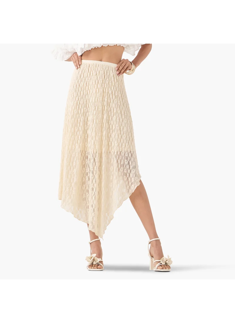 تواكستريمز 2Xtremz Lace Detail Midi Asymmetric Skirt with Elasticated Waistband