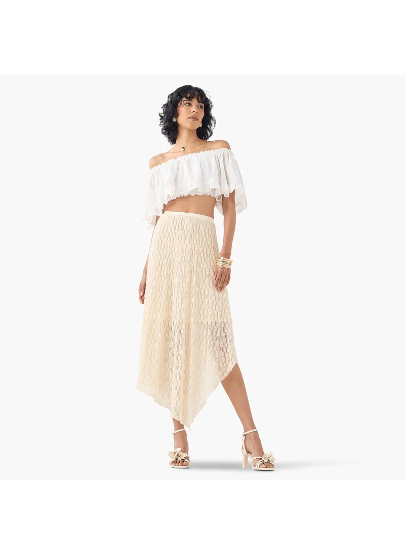 تواكستريمز 2Xtremz Lace Detail Midi Asymmetric Skirt with Elasticated Waistband