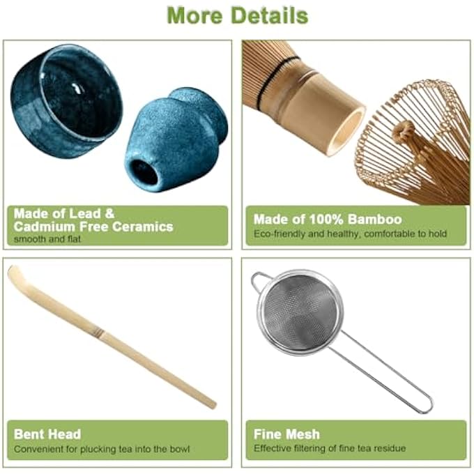 Cestbella Matcha Tea Set Japanese Matcha Tool Handmade Matcha Ceremony Accessory 7Pcs Traditional Matcha Whisk Holder Tea Making Kit Matcha Bowl Tea Scoop Bamboo Whisk Matcha Whisk Kit For Home Gift - Image 3