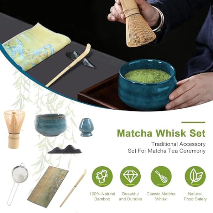 Cestbella Matcha Tea Set Japanese Matcha Tool Handmade Matcha Ceremony Accessory 7Pcs Traditional Matcha Whisk Holder Tea Making Kit Matcha Bowl Tea Scoop Bamboo Whisk Matcha Whisk Kit For Home Gift - Image 2