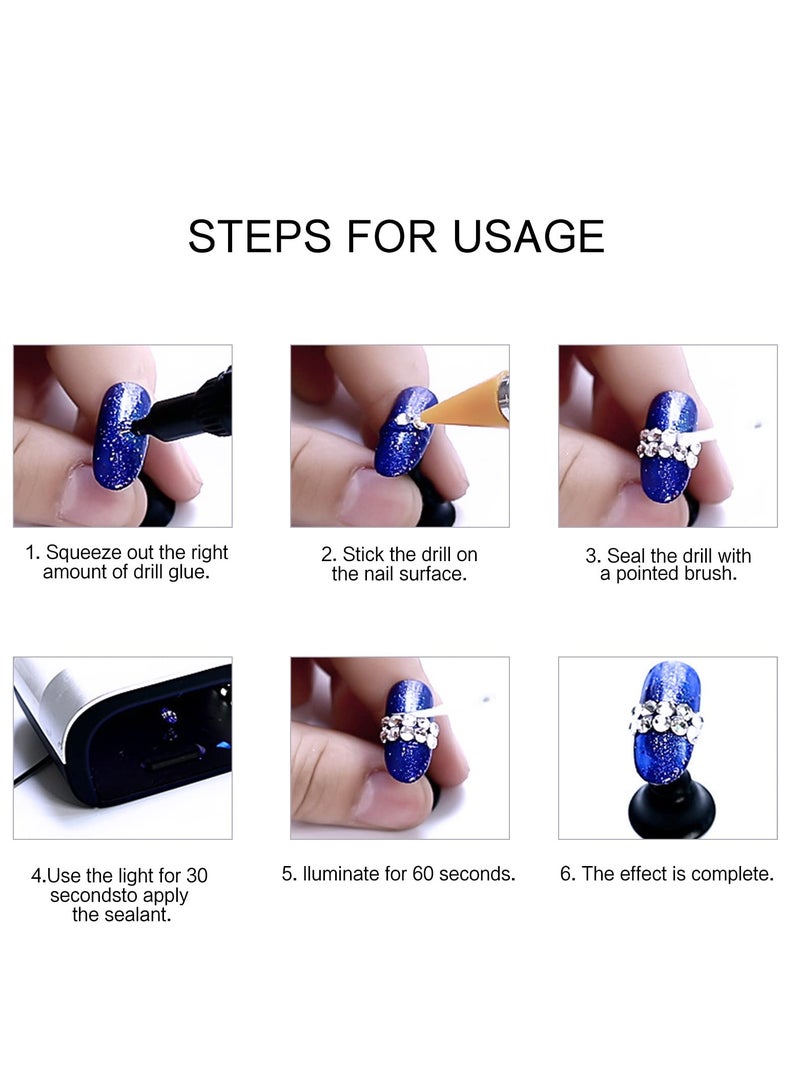 Nail Rhinestone Glue Gel for Gem & Jewelry Decoration, LED Curing, No Wipe, Includes 2 Tweezers for DIY Nail Art - Image 4