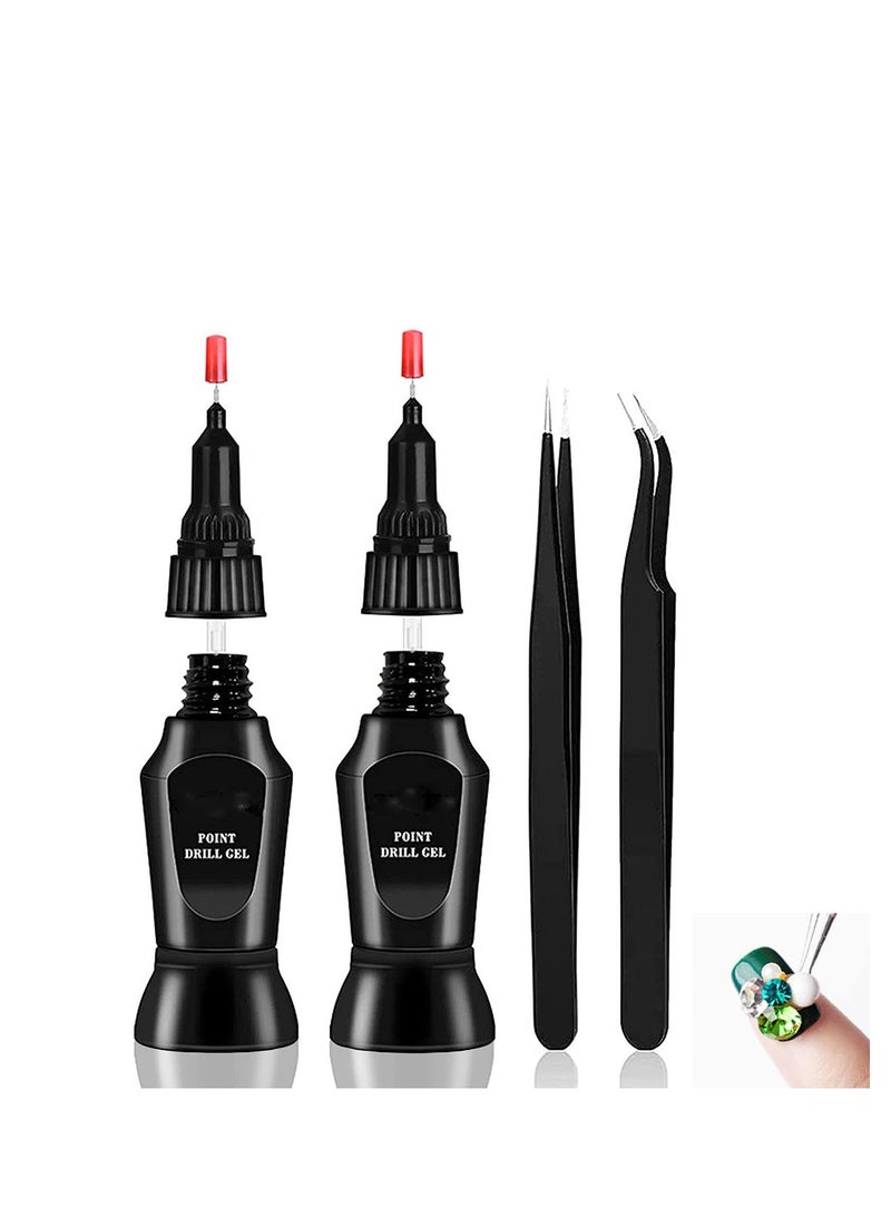 Nail Rhinestone Glue Gel for Gem & Jewelry Decoration, LED Curing, No Wipe, Includes 2 Tweezers for DIY Nail Art - Image 1