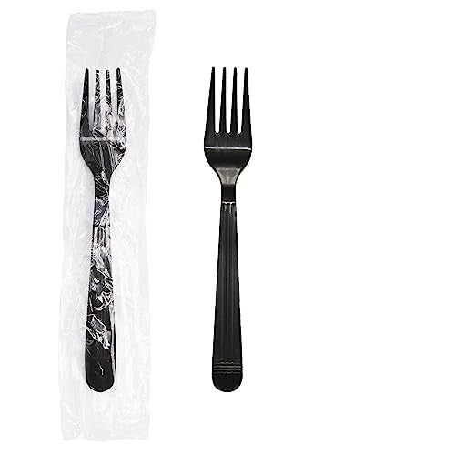 Party Essentials Individually Wrapped Black Plastic Utensil SetsHeavy Duty Flatware Packs Fork 100 Sets