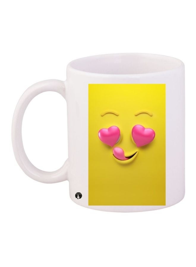 RYN Heart Printed Coffee Mug White/Yellow/Pink 11ounce