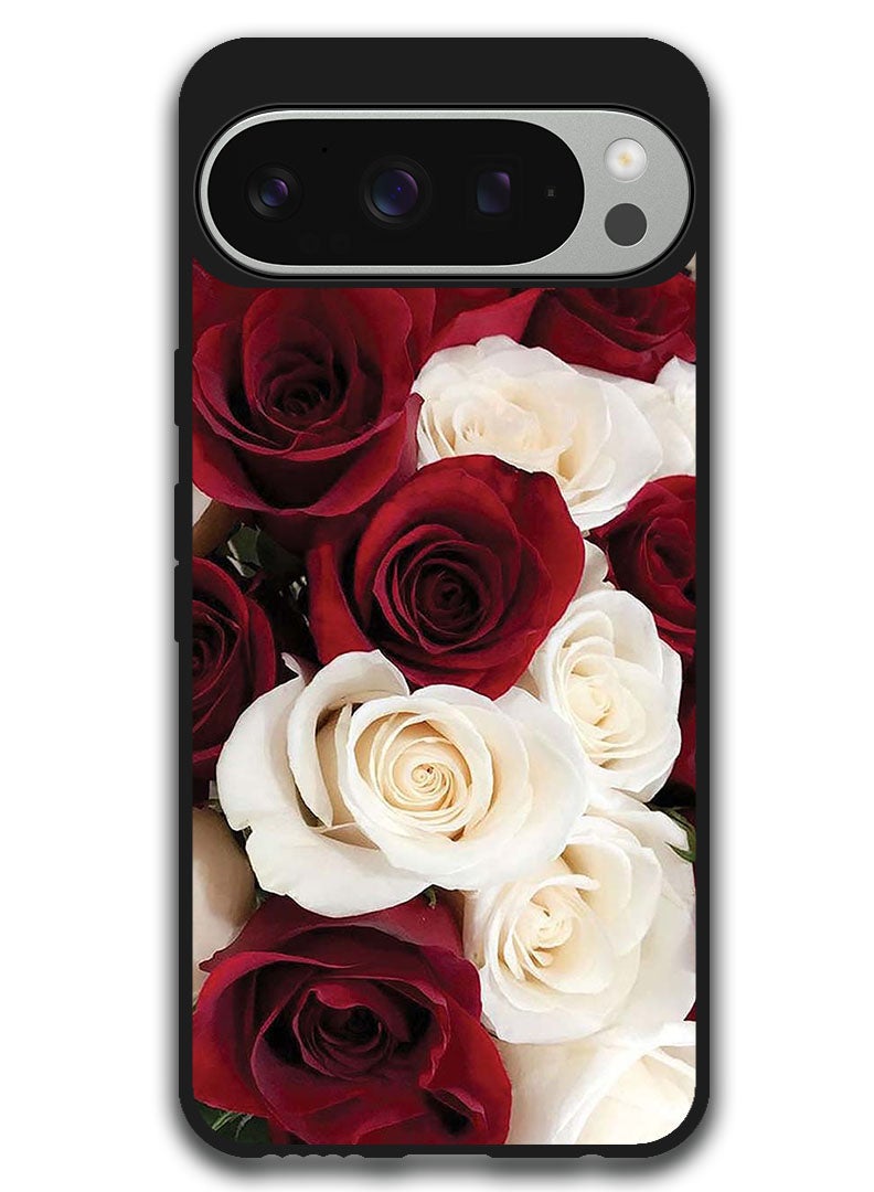 Theodor Protective Case Anti Scratch Shock Proof Bumper Cover For Google Pixel 9 Pro XL White & Red Flower - Image 1