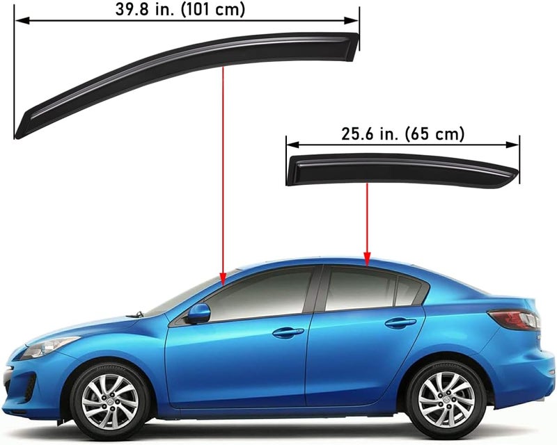 Lightronic حماية نوافذ لايتيرونيك WV94257 مع لصق، واقيات مطر، تظليل دخاني، مجموعة 4 قطع لسيارة مازدا 3 سيدان 2010-2013 - Image 2