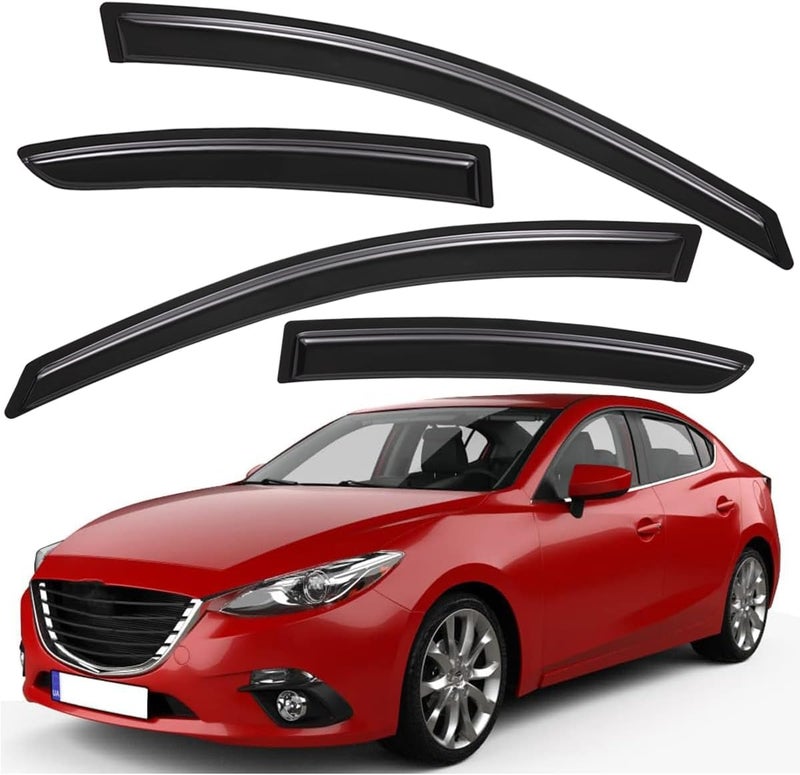 Lightronic حماية نوافذ لايتيرونيك WV94257 مع لصق، واقيات مطر، تظليل دخاني، مجموعة 4 قطع لسيارة مازدا 3 سيدان 2010-2013 - Image 1