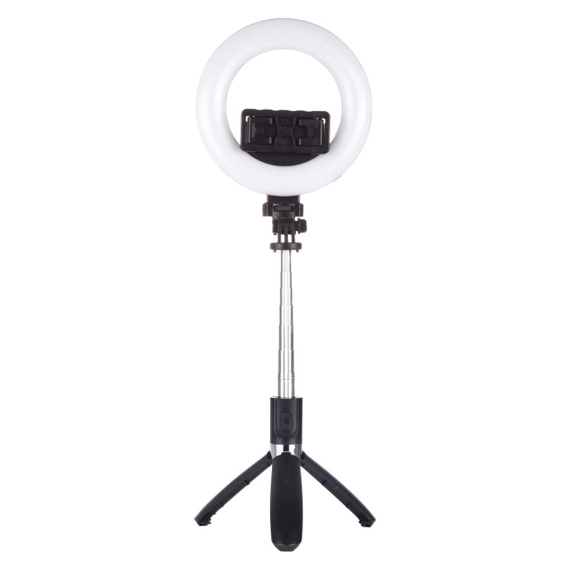 Ring Fill Light: Black ABS & PC Shell, 3 Colors 9-Level Brightness, 360° Phone Clip - Tripod Integrated Design, BT Remote Control for Selfie, Group Photo, Desktop Use - Image 1