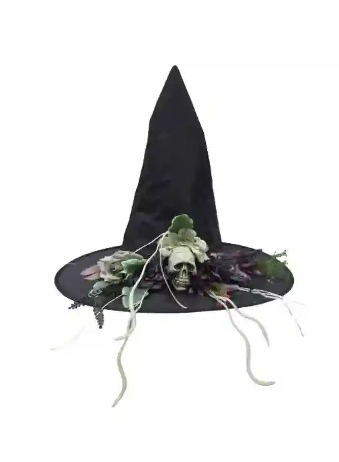 Witch Hat With Skull & Flowers