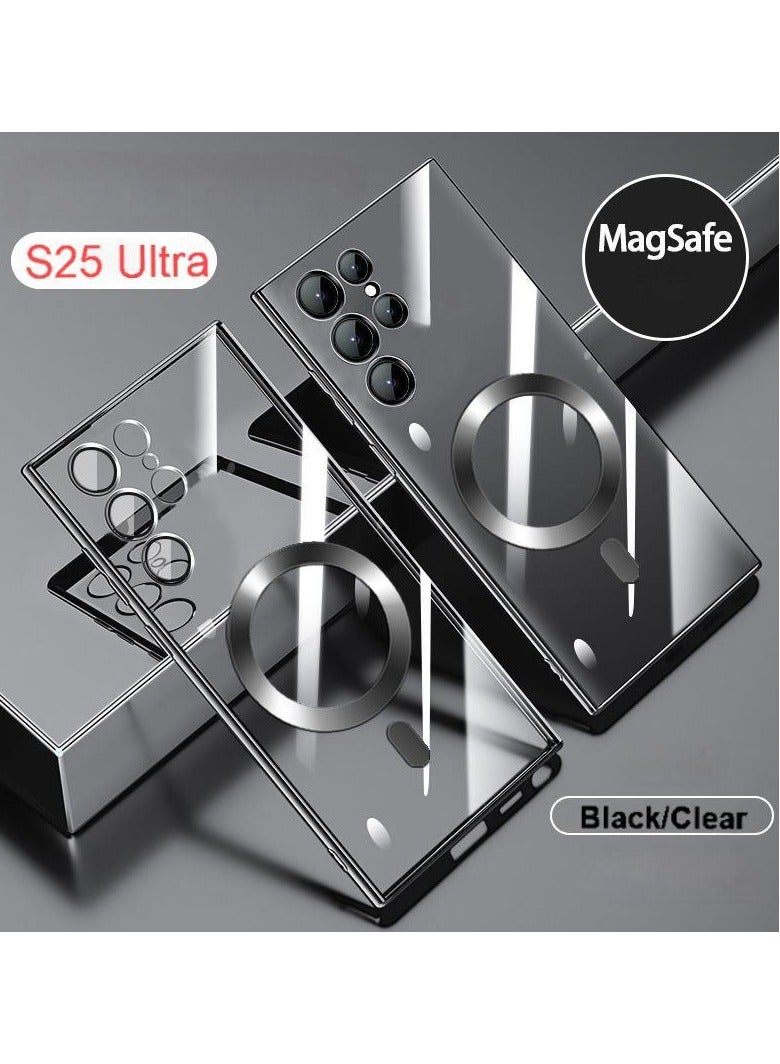 Case Cover Black for Samsung Galaxy S25 Ultra with Support Magsafe Charger Charging Thin Shockproof Full Protection Plating Anti-Scratch Slim Thin Case Cover - Image 1