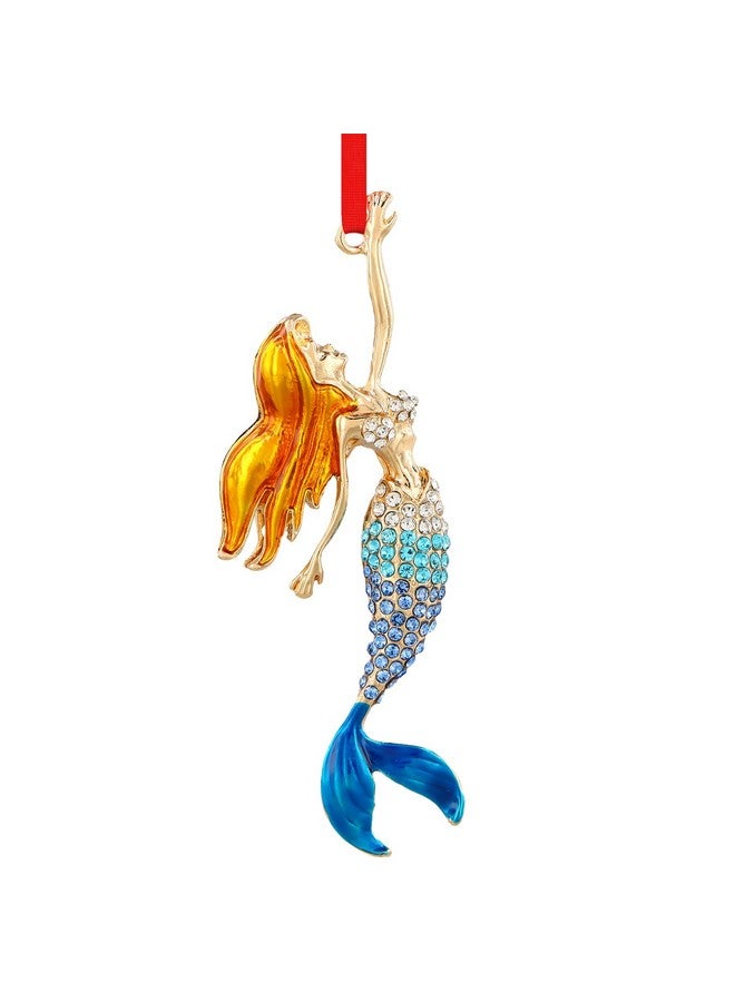 SICOHOME Mermaid Ornaments for Christmas Tree - Coastal Sea Ocean Hawaii Beach Themed Christmas Hanging Ornament with Rhinestones for Christmas Tree Gifts for Ocean Lover - Blue - Image 1