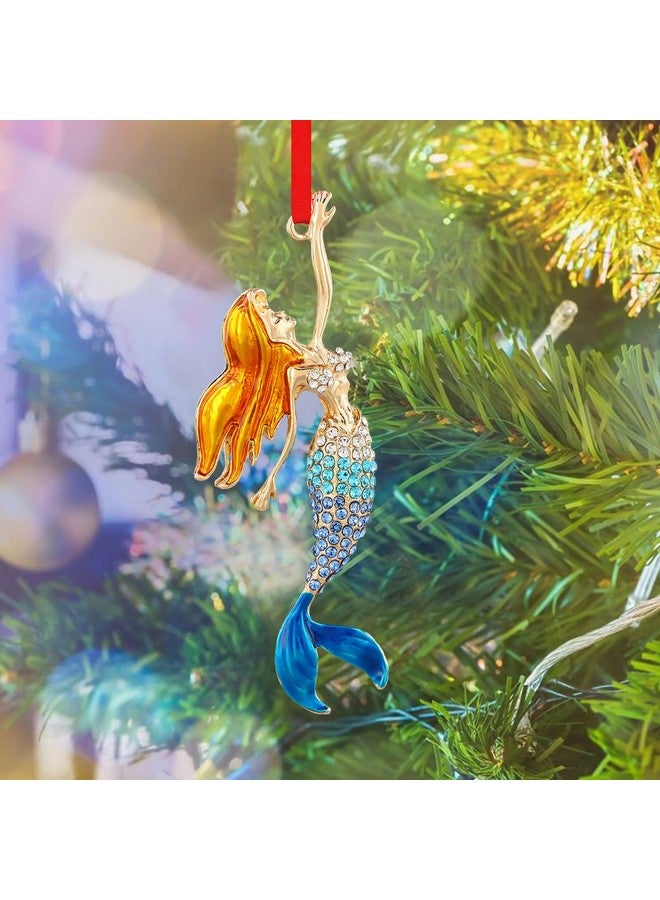 SICOHOME Mermaid Ornaments for Christmas Tree - Coastal Sea Ocean Hawaii Beach Themed Christmas Hanging Ornament with Rhinestones for Christmas Tree Gifts for Ocean Lover - Blue - Image 3