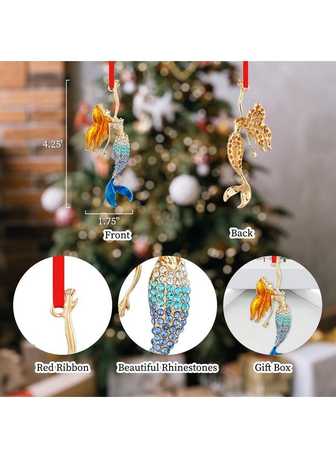 SICOHOME Mermaid Ornaments for Christmas Tree - Coastal Sea Ocean Hawaii Beach Themed Christmas Hanging Ornament with Rhinestones for Christmas Tree Gifts for Ocean Lover - Blue - Image 5