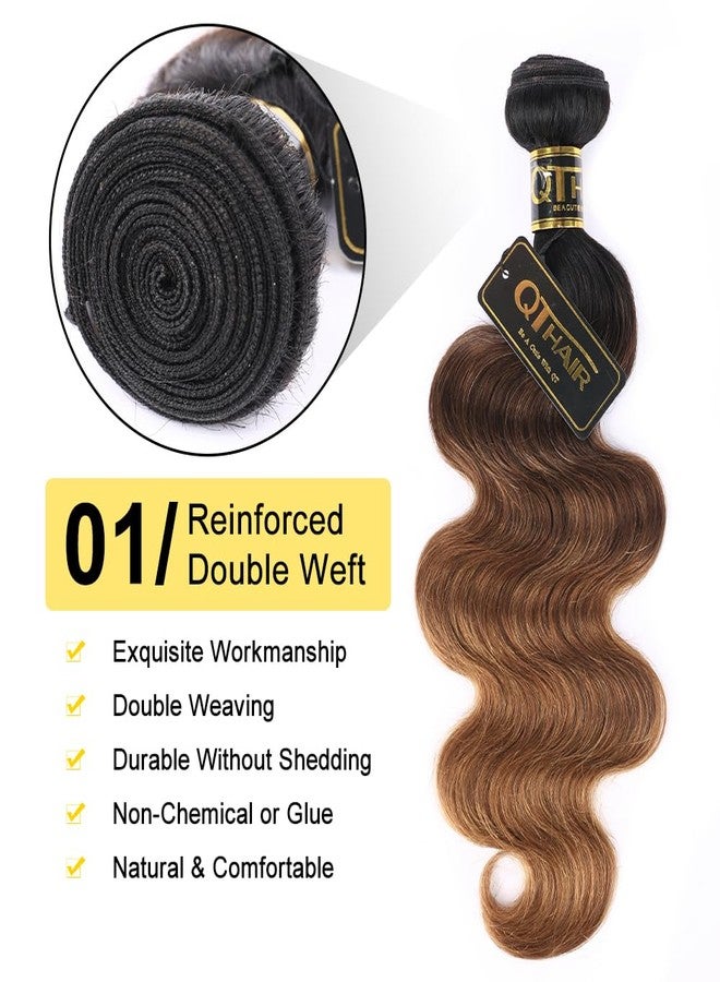QTHAIR 18A T1B/4/30 Ombre Body Wave Human Hair Weave Brazilian Virgin Hair Bundles Body Wave Human Hair Wavy Brazilian Virgin Ombre Hair 100% Unprocessed Body Wavy Hair Weft 1 Bundle 14" - Image 3