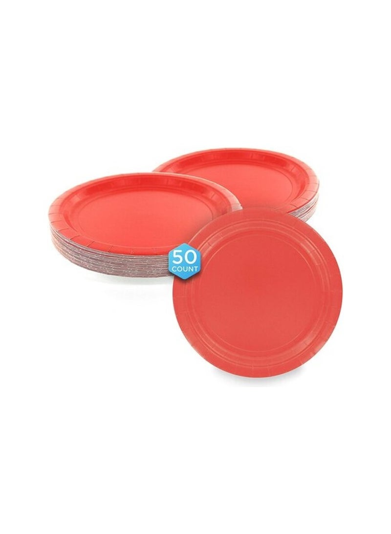 Party Time 50-Pieces Red Disposable Paper Plates 9" - For Weddings, Party's, Birthday Party, Dinners, Lunch's - Party Supplies - Image 1
