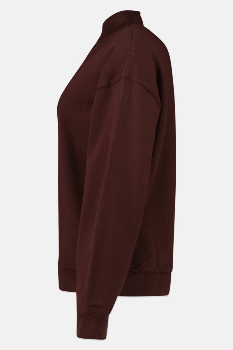 NIA Women Mock Neck Long Sleeve Half Zip Sweatshirt, Dark Brown - Image 2