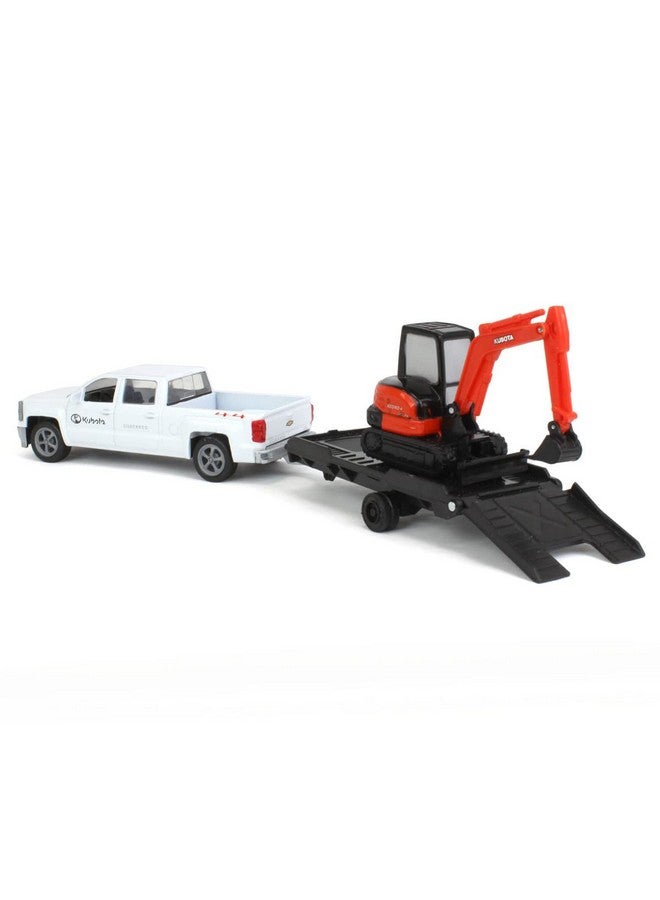 NewRay New Ray New 10 Newray Kubota Collection Kubota Kx040 Excavator With White Ford F250 Super Duty Pickup & Trailer (Orange Black) Model Toys - Image 2