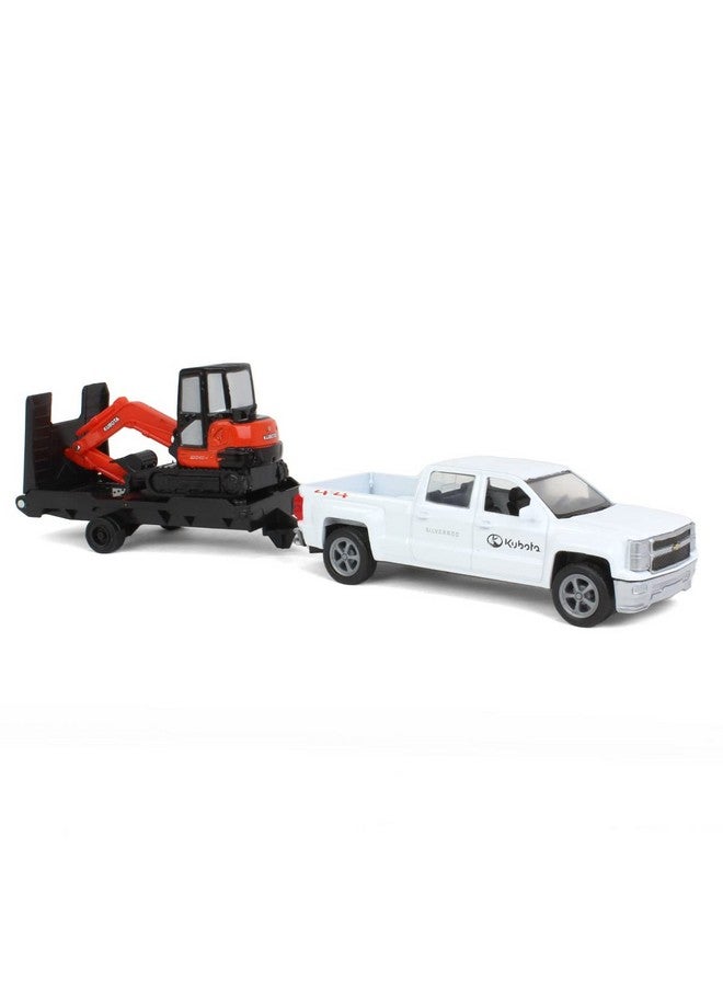 NewRay New Ray New 10 Newray Kubota Collection Kubota Kx040 Excavator With White Ford F250 Super Duty Pickup & Trailer (Orange Black) Model Toys - Image 1