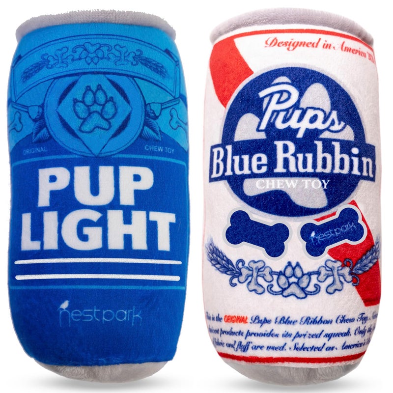 Nestpark Pup Light and Pups Blue Rubbin Parody Beer Dog Toys Funny Plush Squeaky and Crinkle Dog Toys Dog Gifts for Dog Birthday 2 Pack Mix - Image 2