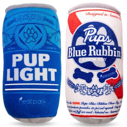 Nestpark Pup Light and Pups Blue Rubbin Parody Beer Dog Toys Funny Plush Squeaky and Crinkle Dog Toys Dog Gifts for Dog Birthday 2 Pack Mix - Image 1