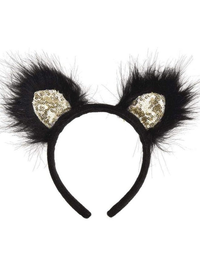 Amscan Honey Cat Ears Headband One Size Black & White Fabric Design Perfect Accessory For Cosplay & Fashion Enthusiasts 1 Pc. - Image 1