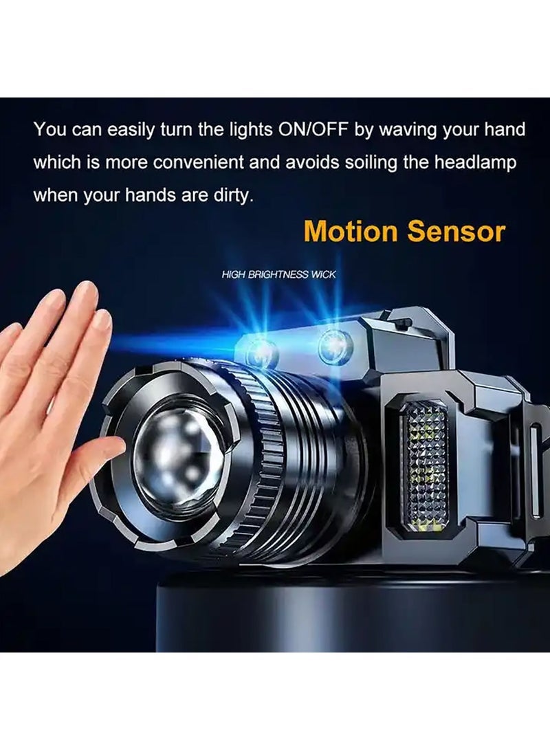 general Rechargeable LED Headlamp 360° Adjustable Headlamp with Motion Sensor and 5 Light Modes For Hiking Fishing Mountaineering and Camping - Image 2