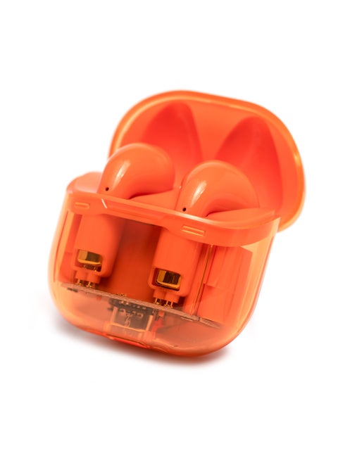 Transparent Bluetooth Headphones True Wireless Smart Noise Cancelling Earbuds Sports Gaming Battery Life Red for iPhone Android