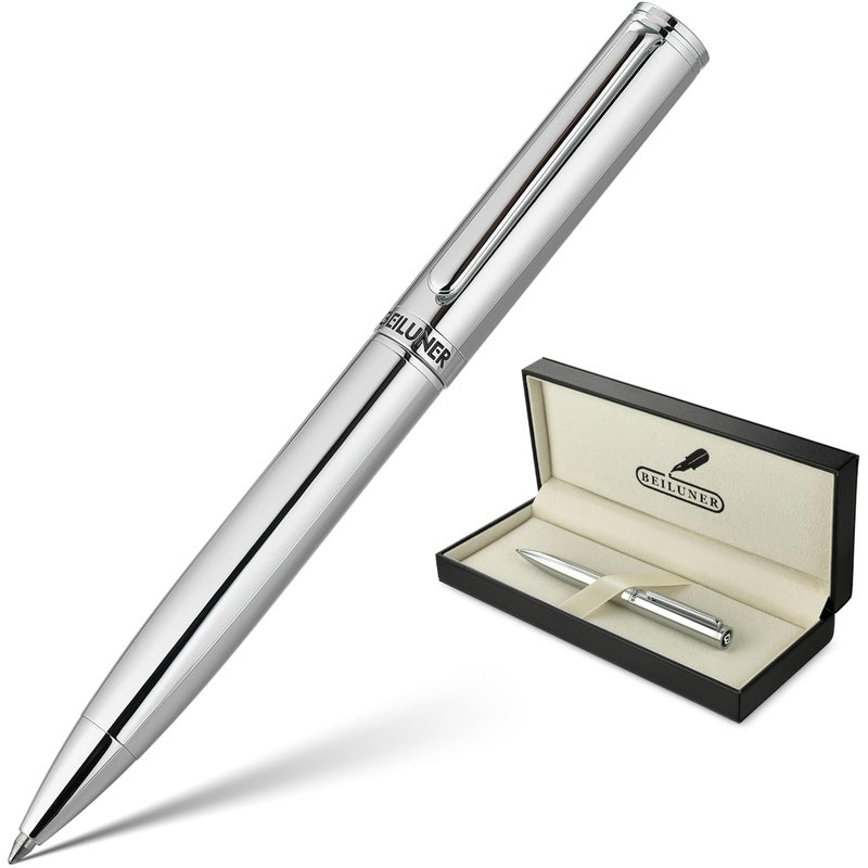 BEILUNER Silver Gel Pen Luxury Featuring Bright Chrome Finishes Black Ink Refill Best Pen Gift Set for Men Women Business Signature Executive Office RetractableNice Fancy Designer Pens - Image 2