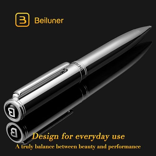 BEILUNER Silver Gel Pen Luxury Featuring Bright Chrome Finishes Black Ink Refill Best Pen Gift Set for Men Women Business Signature Executive Office RetractableNice Fancy Designer Pens - Image 3