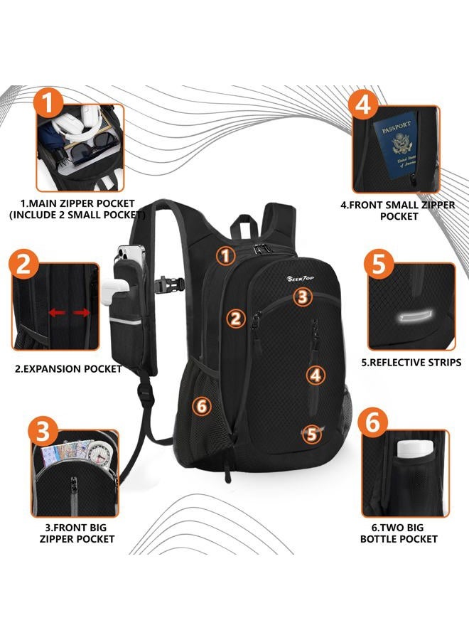 Seektop Small Hiking Backpack 12L to 15L Expandable Travel Packable Waterproof Daypack Lightweight Hiking Bag for Women Men - Image 4