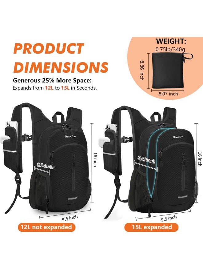 Seektop Small Hiking Backpack 12L to 15L Expandable Travel Packable Waterproof Daypack Lightweight Hiking Bag for Women Men - Image 2