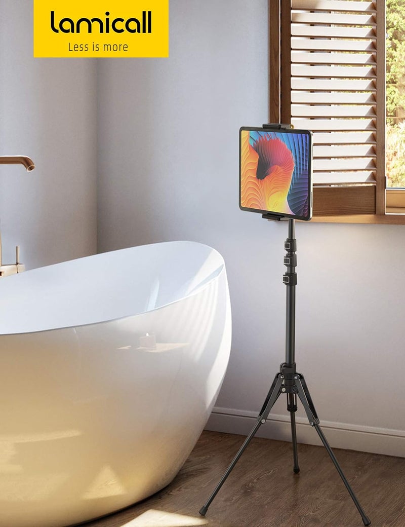 Lamicall Tablet Floor Tripod Stand - 64.9" Tablet Holder Mount with Adjustable Height for Stream/Watching/Reading, for iPad Pro 12.9, Mini, Air, iPhone and 4.7-13" Tablet and Cellphone - Image 5