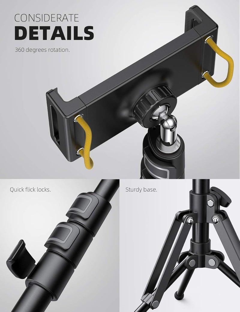 Lamicall Tablet Floor Tripod Stand - 64.9" Tablet Holder Mount with Adjustable Height for Stream/Watching/Reading, for iPad Pro 12.9, Mini, Air, iPhone and 4.7-13" Tablet and Cellphone - Image 3