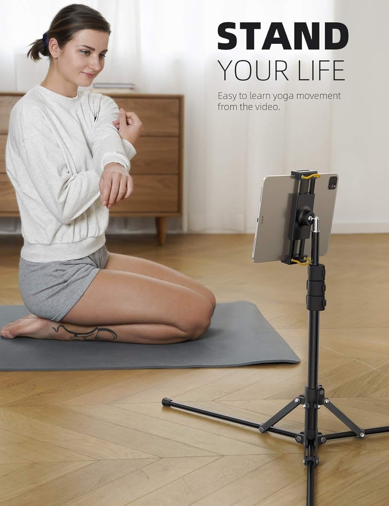 Lamicall Tablet Floor Tripod Stand - 64.9" Tablet Holder Mount with Adjustable Height for Stream/Watching/Reading, for iPad Pro 12.9, Mini, Air, iPhone and 4.7-13" Tablet and Cellphone - Image 2