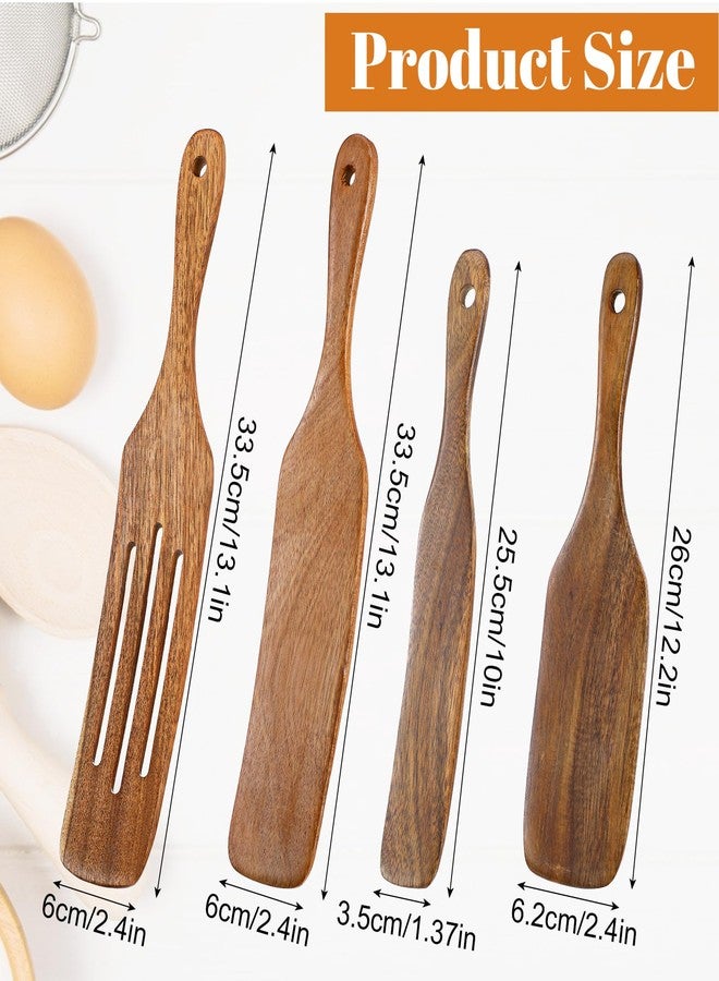 cobee 4PCS Wooden Spurtle Set, Teak Wood Spatula, Multipurpose Cooking Utensils for Non-Stick Cookware, Stirring, Scooping, Smashing, Serving - Image 3