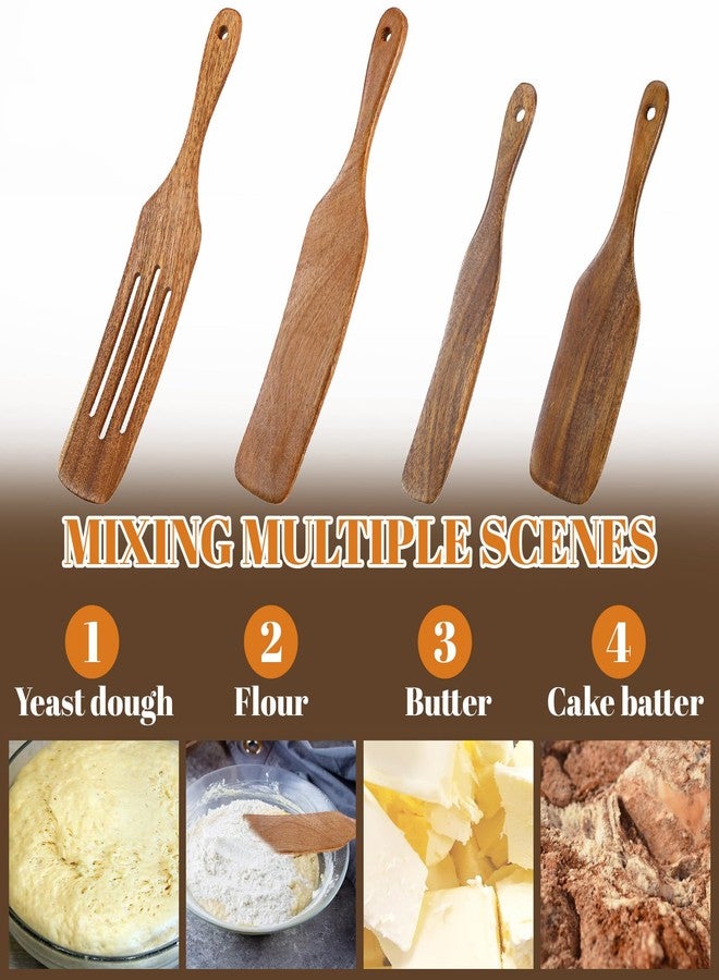 cobee 4PCS Wooden Spurtle Set, Teak Wood Spatula, Multipurpose Cooking Utensils for Non-Stick Cookware, Stirring, Scooping, Smashing, Serving - Image 2