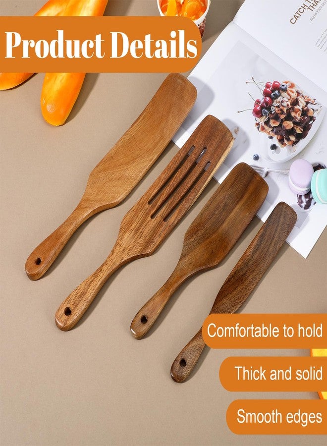 cobee 4PCS Wooden Spurtle Set, Teak Wood Spatula, Multipurpose Cooking Utensils for Non-Stick Cookware, Stirring, Scooping, Smashing, Serving - Image 4