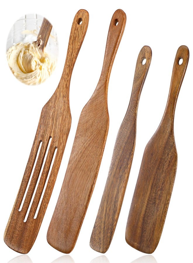 cobee 4PCS Wooden Spurtle Set, Teak Wood Spatula, Multipurpose Cooking Utensils for Non-Stick Cookware, Stirring, Scooping, Smashing, Serving - Image 1