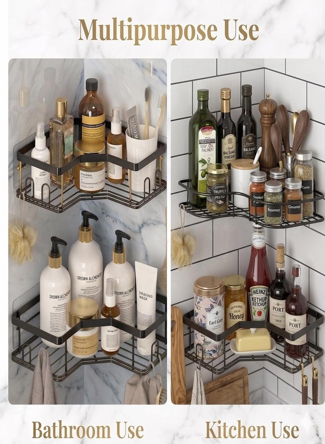 MOXLY Self-Adhesive Corner Bathroom Shelf Set | Wall Mounted Metal Organiser for Shampoo Soap and Toiletry Storage | Triangle Rack for Shower and Kitchen Wall | Pack of 2 - Image 4