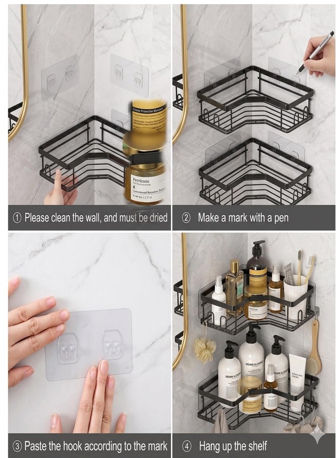 MOXLY Self-Adhesive Corner Bathroom Shelf Set | Wall Mounted Metal Organiser for Shampoo Soap and Toiletry Storage | Triangle Rack for Shower and Kitchen Wall | Pack of 2 - Image 5