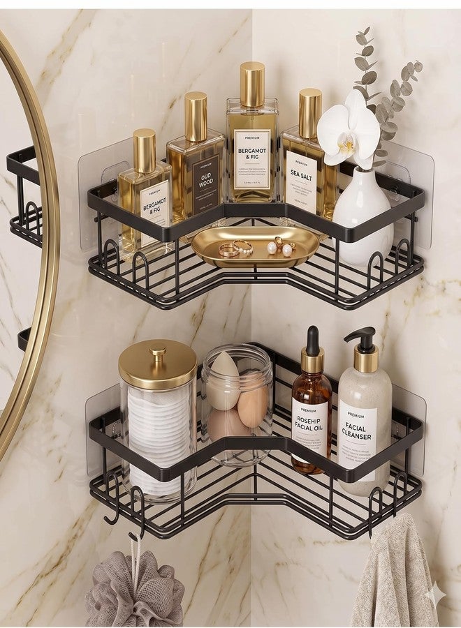 MOXLY Self-Adhesive Corner Bathroom Shelf Set | Wall Mounted Metal Organiser for Shampoo Soap and Toiletry Storage | Triangle Rack for Shower and Kitchen Wall | Pack of 2 - Image 1
