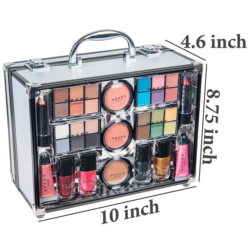 SHANY Carry All Trunk Makeup Train Case with Re-usable Aluminum Makeup Storage Case. Non Toxic Color Make up Set with Eye palettes, Blushes,Makeup Powders, Manicure, Pedicure and Makeup Brushes. - Image 4