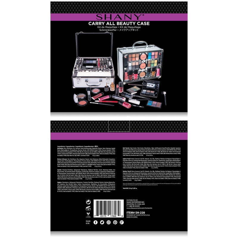 SHANY Carry All Trunk Makeup Train Case with Re-usable Aluminum Makeup Storage Case. Non Toxic Color Make up Set with Eye palettes, Blushes,Makeup Powders, Manicure, Pedicure and Makeup Brushes. - Image 5