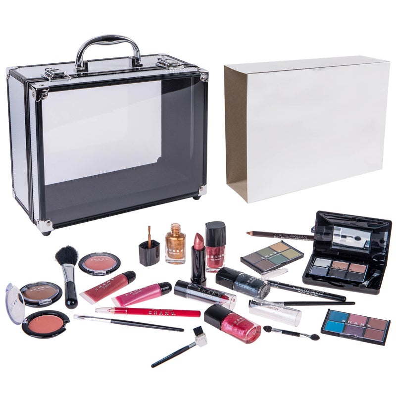 SHANY Carry All Trunk Makeup Train Case with Re-usable Aluminum Makeup Storage Case. Non Toxic Color Make up Set with Eye palettes, Blushes,Makeup Powders, Manicure, Pedicure and Makeup Brushes. - Image 3