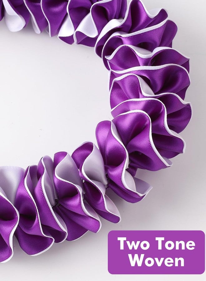 TFTAFAN Widened Graduation Leis Handmade Double Braided Hawaiian Flower Leis for High School College University Party Decorations (Purple and white) - Image 3
