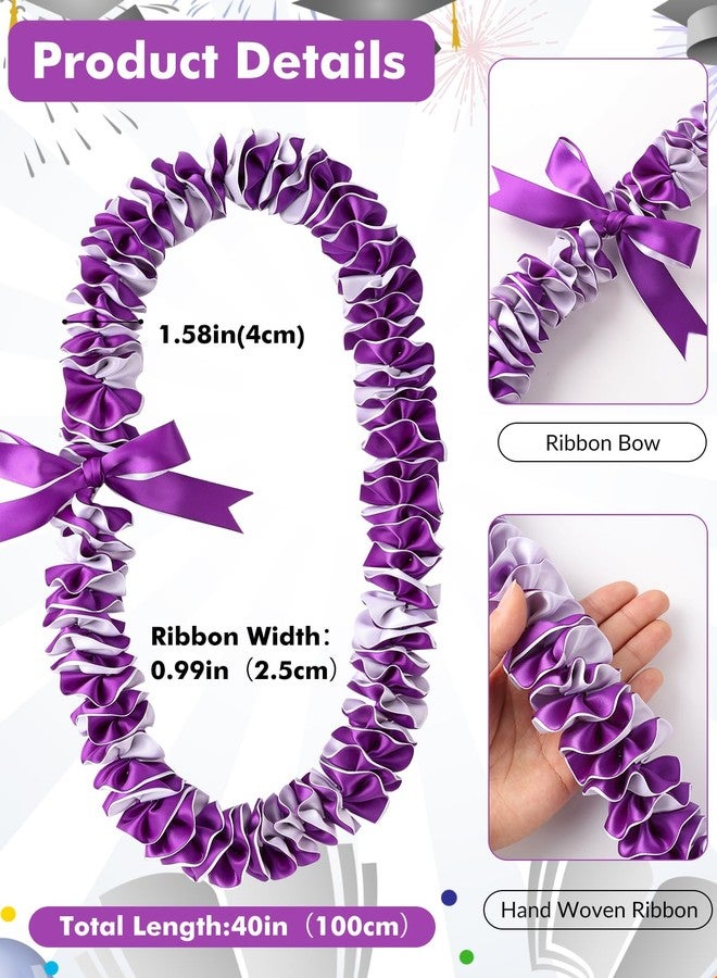 TFTAFAN Widened Graduation Leis Handmade Double Braided Hawaiian Flower Leis for High School College University Party Decorations (Purple and white) - Image 2